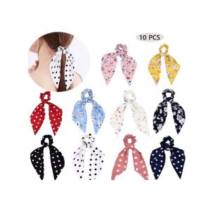 China streamer floral printing scrunchie 2 in 1 vintage wholesale OEM logo accessories Hair rope women's chiffon bow tiara on sale