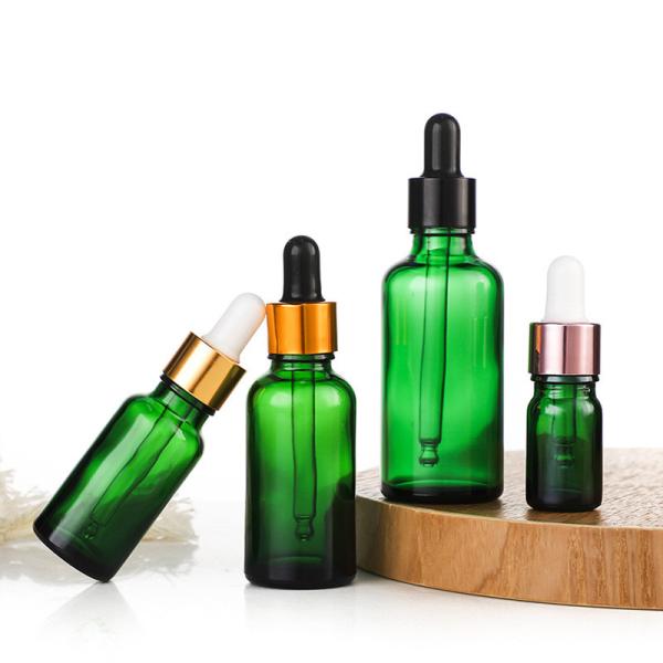 Quality Sealing Type Dropper Green Frosted Glass Cosmetic Bottle 10ml 15ml 30ml 50ml for Face Serum and Face Oil Container Packaging for sale