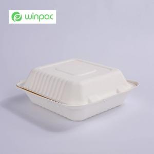 8in White Sugarcane Bagasse Clamshell 3 Compartments Sugarcane Bagasse Food