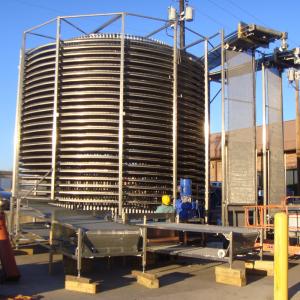 Biscuit / Cookie Spiral Belt Freezer Bread Tortillas Cooling Conveyor With Fan