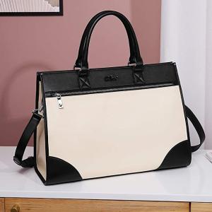 Beige Black Cluci Briefcase Large Capacity Shoulder Bag 15.6"