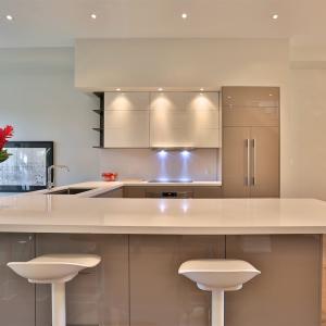 Buy cheap U Shape High Gloss White And Grey Lacquer Kitchen Furniture Wall Hanging Kitchen Cabinet With Handless Design from wholesalers