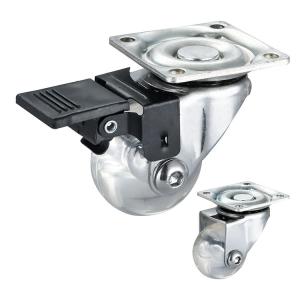 75mm Clear PU Furniture Casters Chrome Painted Soft Castors Swivel With Lock For