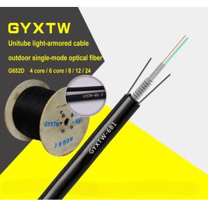 Buy cheap G652D GYXTW 24 Core Armored Outdoor Optical Cable Central Loose Tube Steel Wire Strength Member PE Sheath for Direct Buried Use from wholesalers