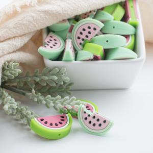 Red Watermelon Shaped Silicone Beads Soft For Baby Teething