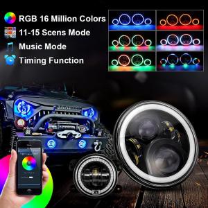 Buy cheap 7 Inch Round Car Headlights with RGB LED Halo High Low Beam Aluminum Sealed Beam Headlamps from wholesalers