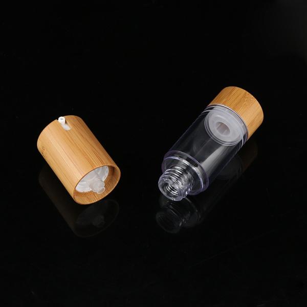 Quality Refillable Transparent 15ml Airless Capless AS Bamboo Pump Bottle for sale