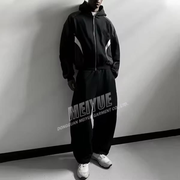 Custom Sweatsuits Contrast Color Block Hoodie and Sweatpants Set 100% Cotton Sweat Suit Blank Hoodie Jogger Set Manufacturer