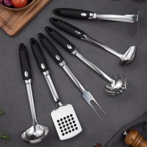 Buy cheap Europe style New pattern kitchenware set with stand black color handle cooking tools patato masher from wholesalers