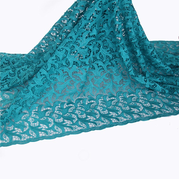 Quality F50281 customizable 100 polyester plain teal blue lace fabric for garment for sale