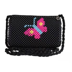 Buy cheap Black Beaded Pearl Hand Bags Red Butterfly Pattern With Zipper 21cm length OEM product