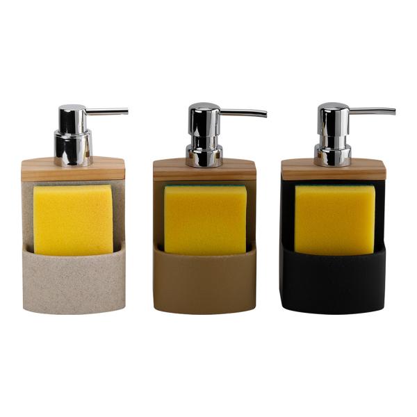 2N1 Sand stone soap dispenser Faux wood top with ABS pump head and sponge