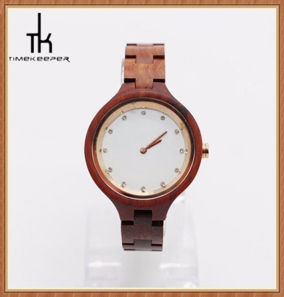 Quality Ladies Red Sandal Wooden Wrist Watch 38mm Diameter White Dial Art for sale