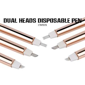 3D Disposable Microblading Pen Golden Double Head With Curve Shading Blade