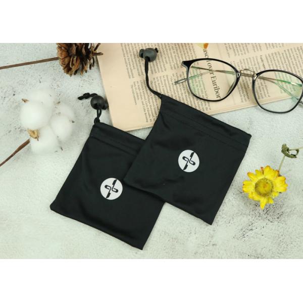 Quality Black Silk Printing Microfiber Sunglass Pouch With Drawstring Stretch Freely for sale