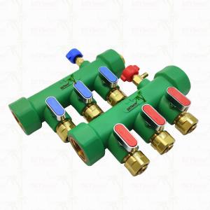 Buy cheap PPR Manifolds With Ball Valve Hot & Cold Water Red 3 Ways Manifolds Customized Logo and Color 25mm from wholesalers