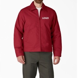 Custom Hand Pockets Turn Down Collar Zip Up Lined Front Durable Chino Twill