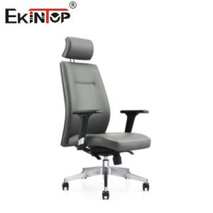 China Gray High Back Leather Office Chair With Headrest Adjustable Height on sale
