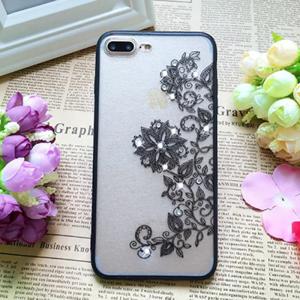 PC+TPU Black Silk Lace Pattern with Diamonds Back Cover Cell Phone Case For