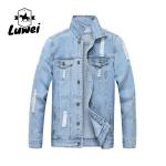 Buy cheap Fashion Designer Casual Polyester Cotton Utility Lapel Button Slim Fit Mens Outdoor Streetwear Hole Denim Jacket from wholesalers