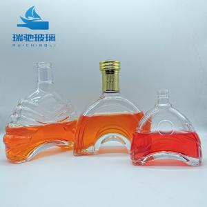 Customized Hot Stamping 750 ml Liquor Unique Shaped Wine Glass Bottle with Cap