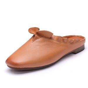 Buy cheap S478 Summer New Leather Women'S Shoes Lotus Leaf Lace Lazy Flat With Apricot Light Mouth Solid Color Single Shoes from wholesalers