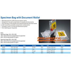 Buy cheap Biohazard medical specimen Zip lockk bag high quality zipper bag, Specimen Transport Bag Zipper Bag with a Pouch bag, pac from wholesalers
