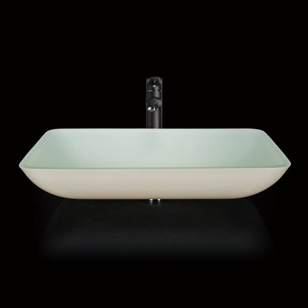 Quality Lacquered Bathroom Wash Basins 18 Inch Tempered Glass Sink White Rectangular for sale
