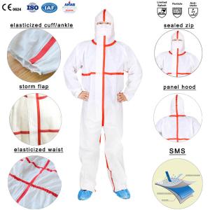 Non Woven Protective Sms Hazmat Suit Lightweight Insulated Taped Disposable