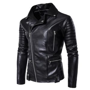 Buy cheap OEM classic popular best quality solid color slim fit men moto leather jacket from wholesalers