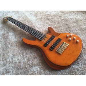 6 string bass guitar JP2 yellow quilted maple body back and front Active pickups