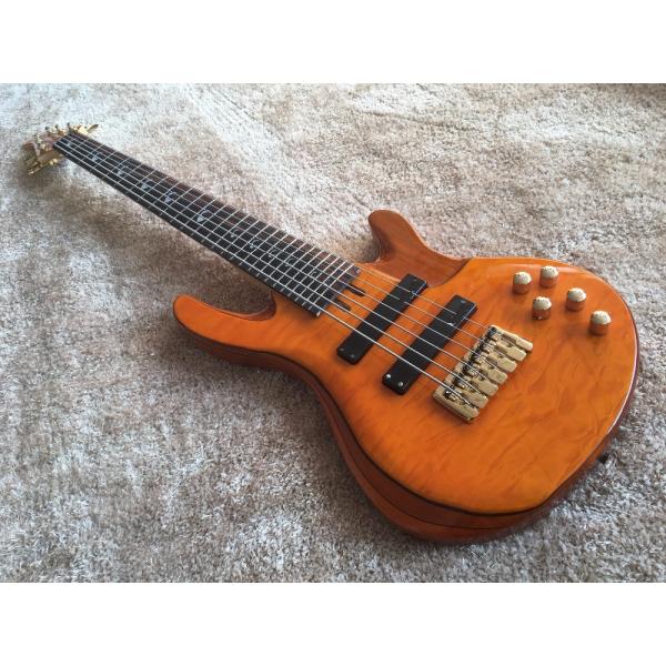 6 string bass guitar JP2 yellow quilted maple body back and front Active pickups