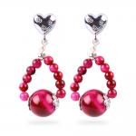 Buy cheap Handmade Crystal Stone Earrings Rose Red Tiger's Eye Gemstone Beaded Heart Charms Pendant Earrings from wholesalers