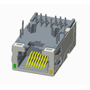 Buy cheap RJ45 Connector 10G with transformer, with light and shield, TAB-DOWN L = 28.57mm from wholesalers