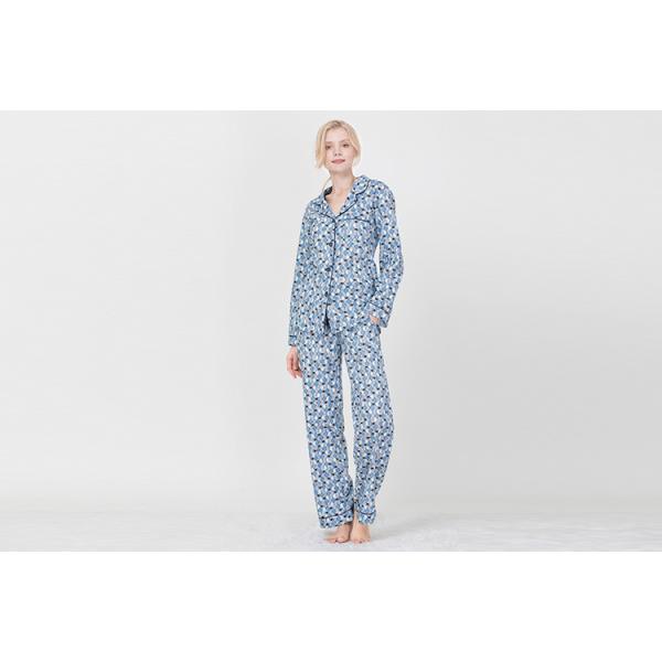 Buy cheap Ladies Printed Cotton Flannel Button Through Long Sleeve Top with Piping and Long Pants with Side Pockets from wholesalers