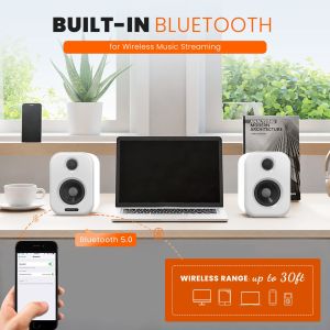 White Bluetooth Bookshelf Speakers 50W Rated Power Multipurpose