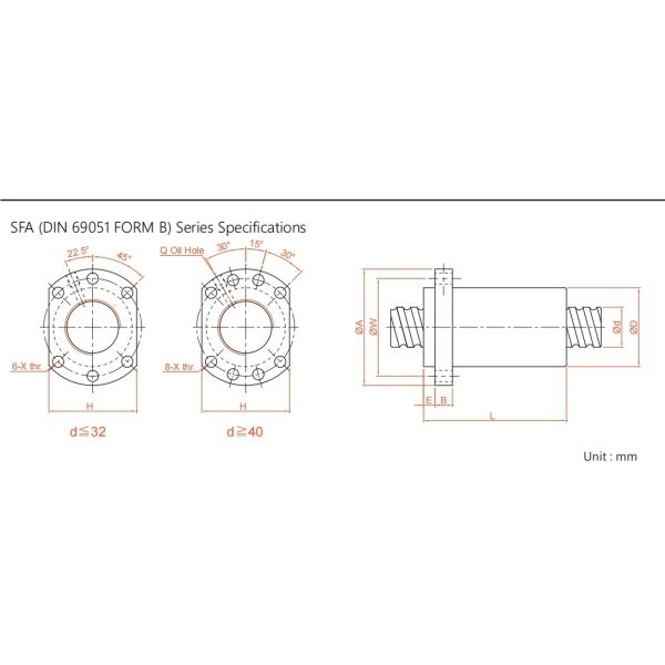 SFA5010 Cnc Ball Screw Assembly 50mm Diameter C3 C5 C7 High Rigidity