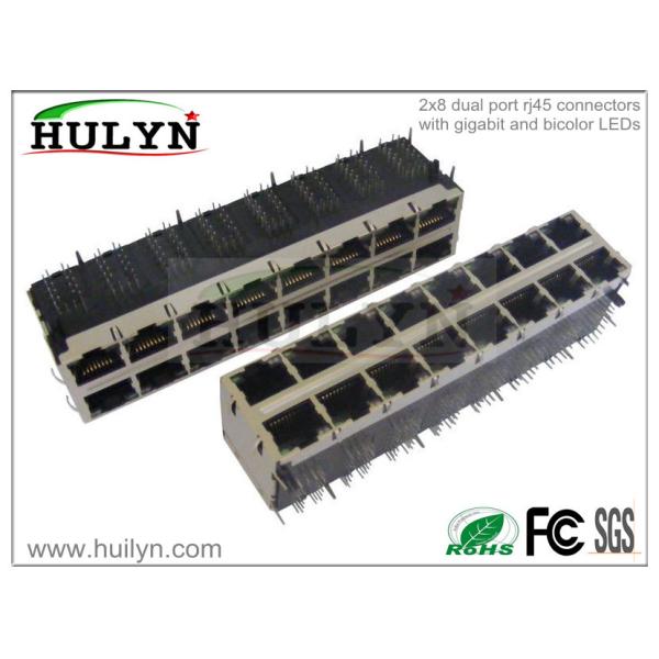 Quality 2X8 Stacked RJ45 Jack With  Gigabit transformer and LEDs for sale