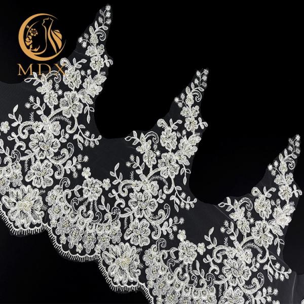 Quality Water Soluble Beaded Lace Trim Embellishments 1 yard Length For Dresses for sale