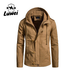 Buy cheap Winter Windproof Thin Work Outwear Blank Utility Cardigan Buttons Long Drawstring Hooded Coat Trench Men Jacket from wholesalers