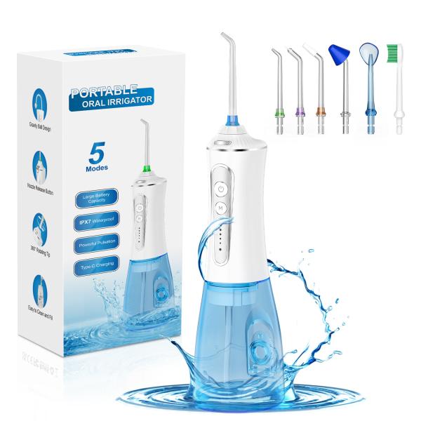 Quality Portable Oral Hygiene Rechargeable IPX7 Water Jet Flosser 300ml Tank Dental 5 Modes Clean Teeth Bestope FCC CE ROHS Certified for sale