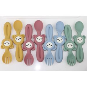 Soft Cute Panda Style Silicone Forks And Spoons For Baby Children