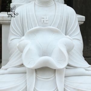 Buy cheap Sitting Meditation Marble Buddha Statue Home Decor Outdoor Fountain Stone Sculpture Holding Lotus Leaf Garden from wholesalers
