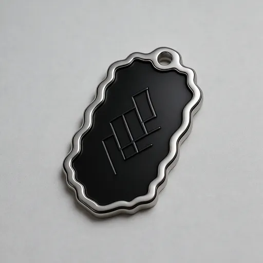 Quality Trendy men's pendant with a unique wavy metal edge,the black surface is decorated with geometric symbols,and it has an outstanding texture,adding personality and charm to your outfit. for sale