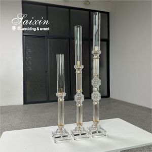Buy cheap Factory Wholesale 3 Pcs Tall Set Crystal With Gold Metal Candlestick For Wedding Able Decor from wholesalers