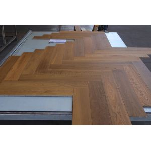 Smoked UV Oiled White Oak Herringbone Parquet Flooring 910x150mm