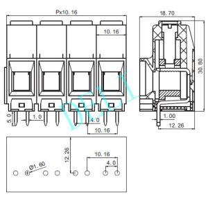 Pitch 1P-XXP 600V 60A PCB Screw Terminal Block Connector 10mm2 DL134D-XX-10.16