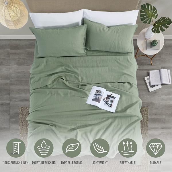 Deep Pocket 1.5-2 Kg Luxury Stonewashed French Linen Bed Sheets 3 Pieces Style Luxury