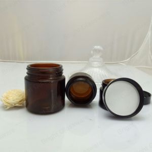 Buy cheap Face cream amber glass jar with black plastic cap from wholesalers