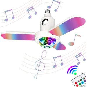 Buy cheap Colorful 50 watt RGB lamp switch smart blue-tooth bedside lights Fan Shaped 3 leaves music speaker night bulbs from wholesalers